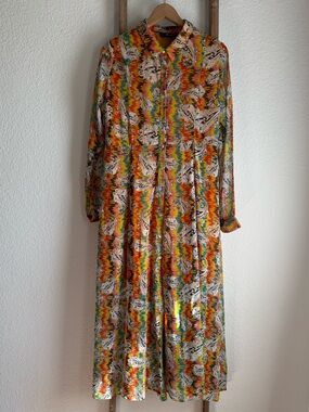 Emily Lovelock Colorful Paisley Button-Down Retro Maxi Dress Sz: M